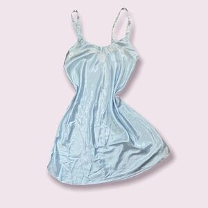 Vintage pale blue fairy-like slip dress with floral appliqué